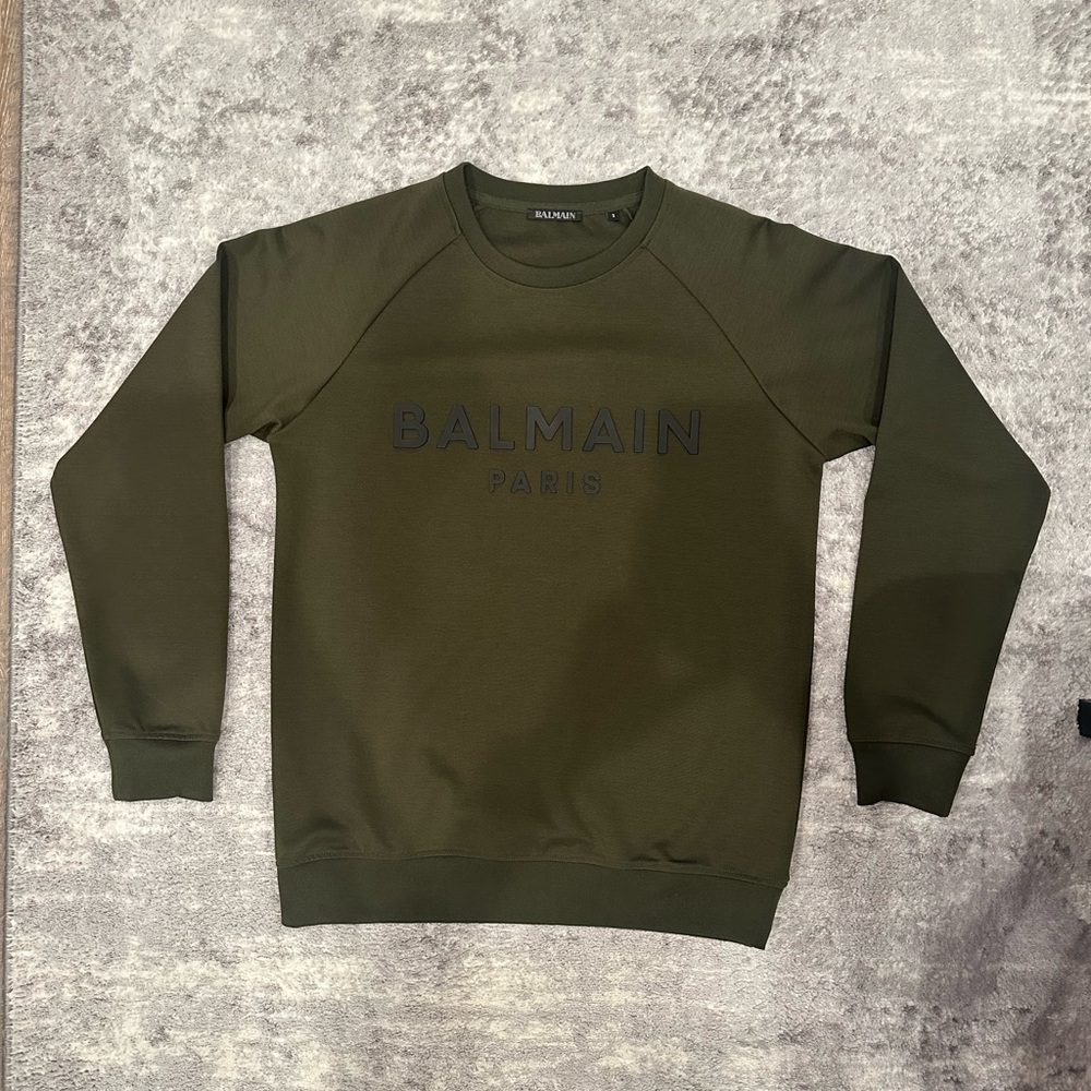 Balmain Paris Sweatshirt with embossed logo in dark olive